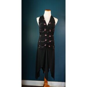 Vintage Y2K Asymmetric Hem Halter Dress Floral Fairy Whimsigoth Practical Magic